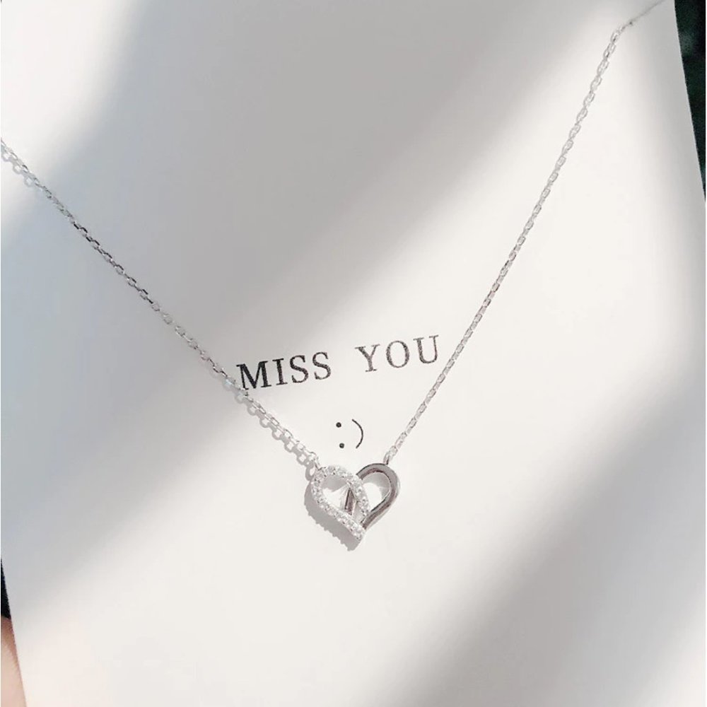 925 Sterling Silver Cubic Zirconia Heart Short Clavicle Necklace Women Jewelry
